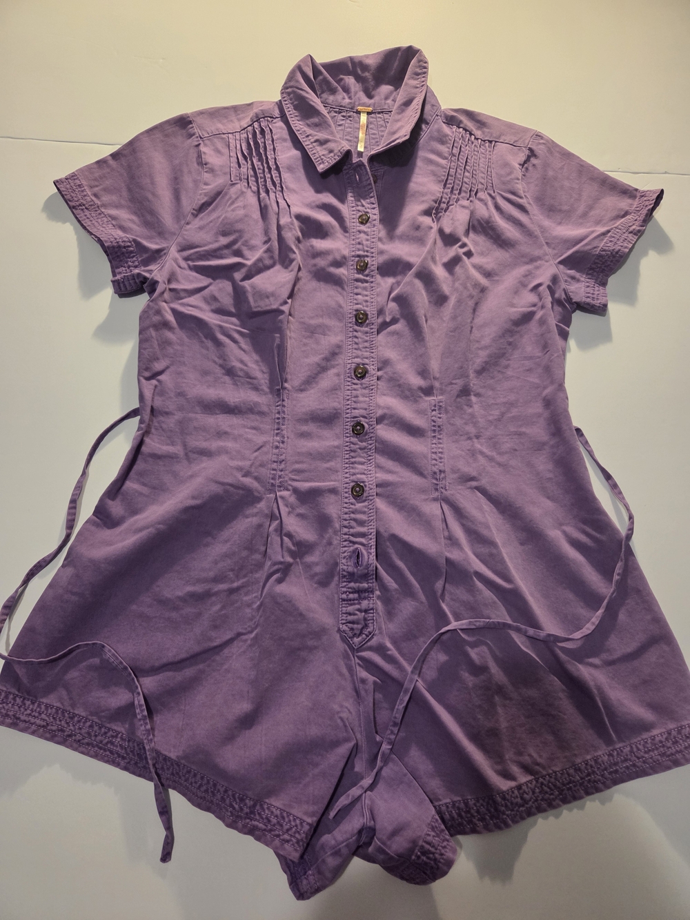 Free People Women's Lavender Button-Front Short Sleeve Romper